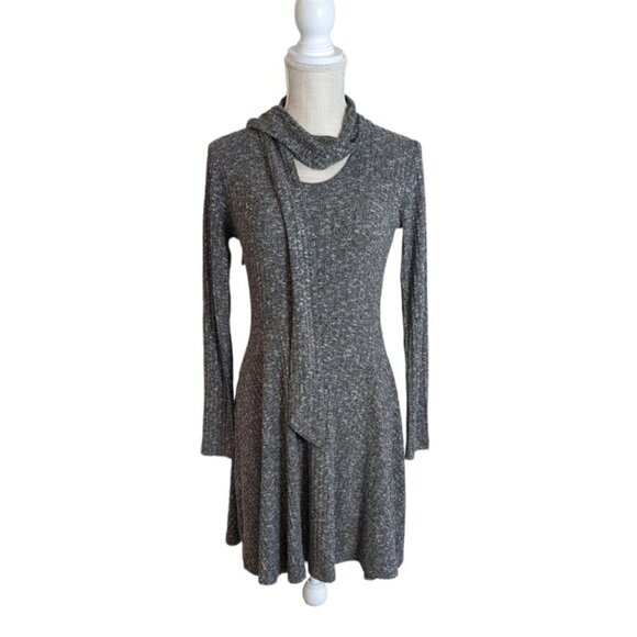 Womens Gray Ribbed Fit and Flare A Line Stretch Dress - Picture 3 of 7